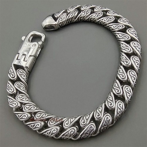 Bracciale Uomo Maglia Cubana Acciaio Inox Incisione Treccia Catena Vite Collana 12mm - Foto 2 di 21