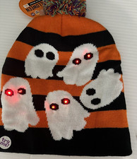Halloween Light Up Ghost Pom Beanie Adult Sz One Size Fits Most NWT