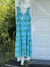NWT Talbots Pretty Blues Green Floral V-Neck Maxi Cotton Lined Maxi Dress 16W