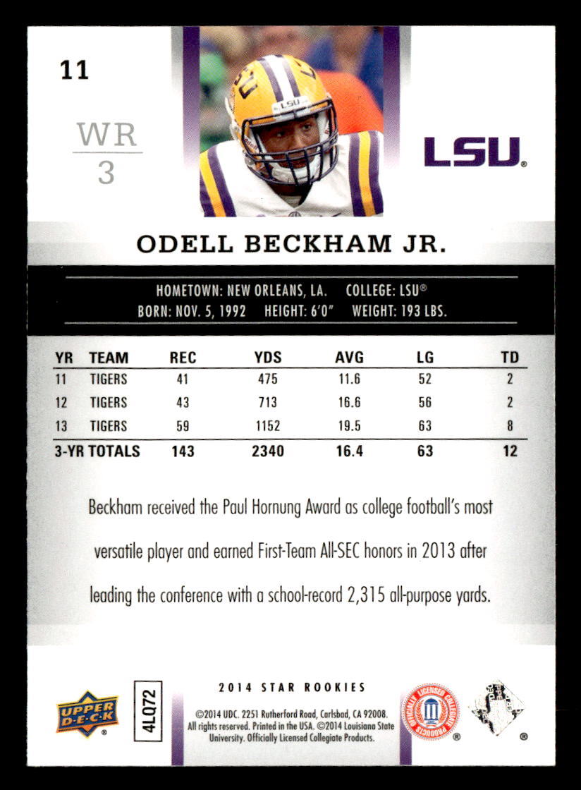 Odell Beckham Jr. 2014 Upper Deck Star Rookies Box Set SP Card #11