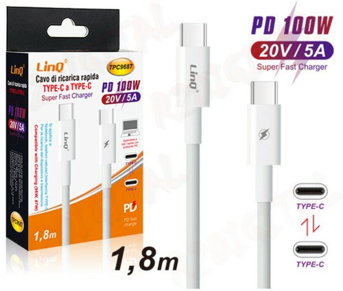 CAVO USB C 20V 5A RICARICA ULTRA RAPIDA 1,8 Mt PD 100W ALTE PRESTAZIONI TYPE-C - Bild 5 von 6