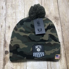 Brooklyn Nets NBA Beanie Salute To Service Armed Forces Green Camo Logo Adult