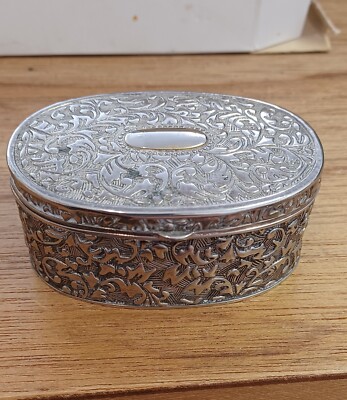 Vintage Large Oval Silver Plate Trinket Box 11cm X 7cm Height is 5cm  UK
