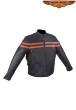 Women Black Fit Racing Style Motorcycle Biker Leather Orange Stripe Jacket