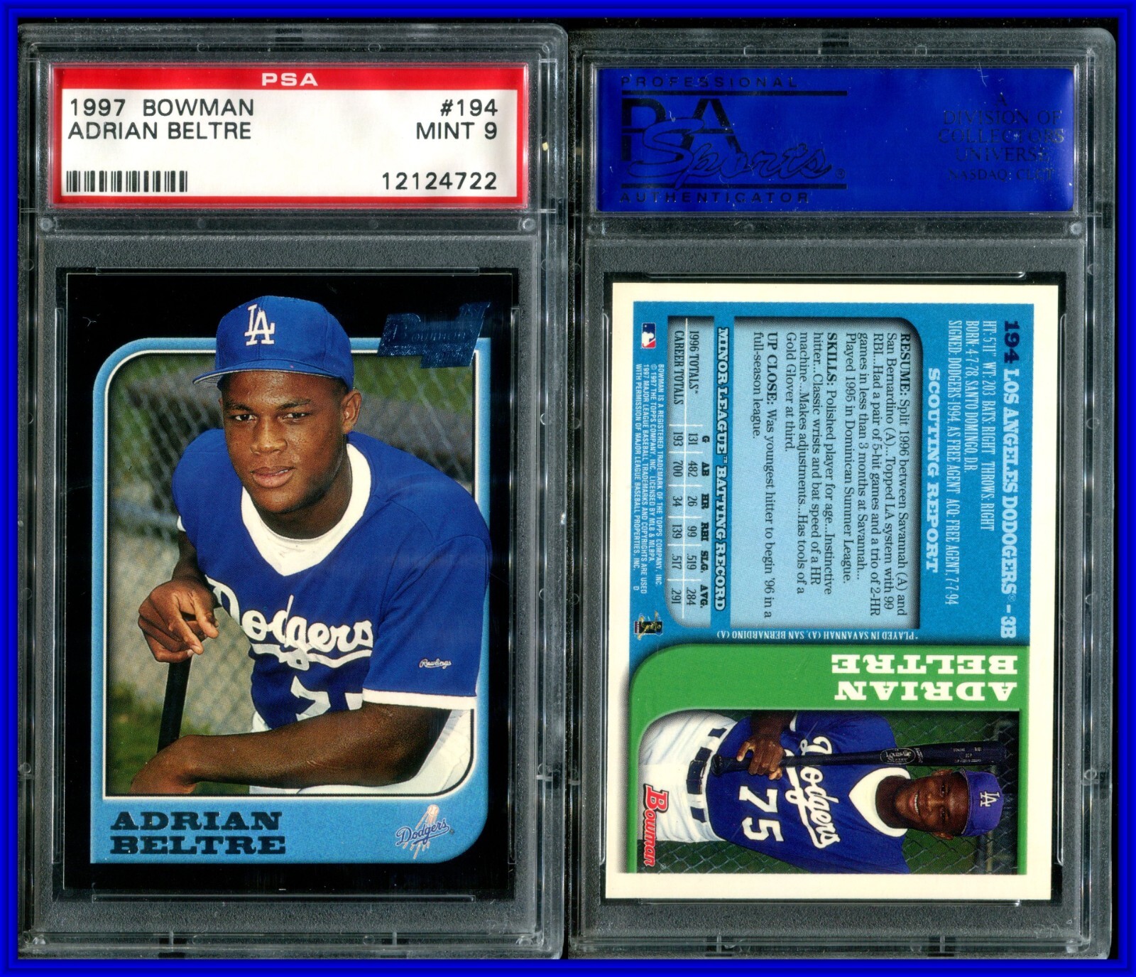 PSA 9 1997 Bowman #194 Adrian Beltre RC Los Angeles Dodgers