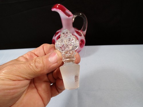 Fenton Cranberry Opalescent Glass Coin Dot Cruet w/ Stopper - Picture 8 of 10