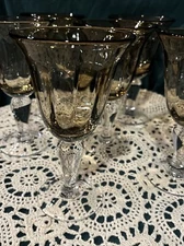 6 VTG Artland Inc. Amber Handblown Goblet Stemware Glass Iridescent Panel 7 3/4"