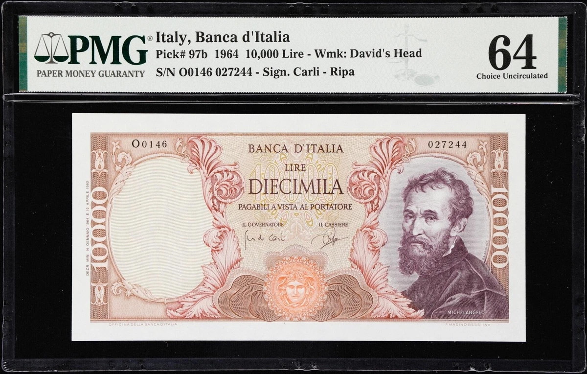 イタリア 10,000リラ ミケランジェロ 1970年 イタリア リラ 紙幣の 