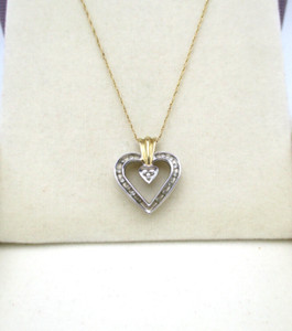 10K Yellow & White Gold 15 Diamond "I Love You" Heart Pendant Necklace 20" [N101