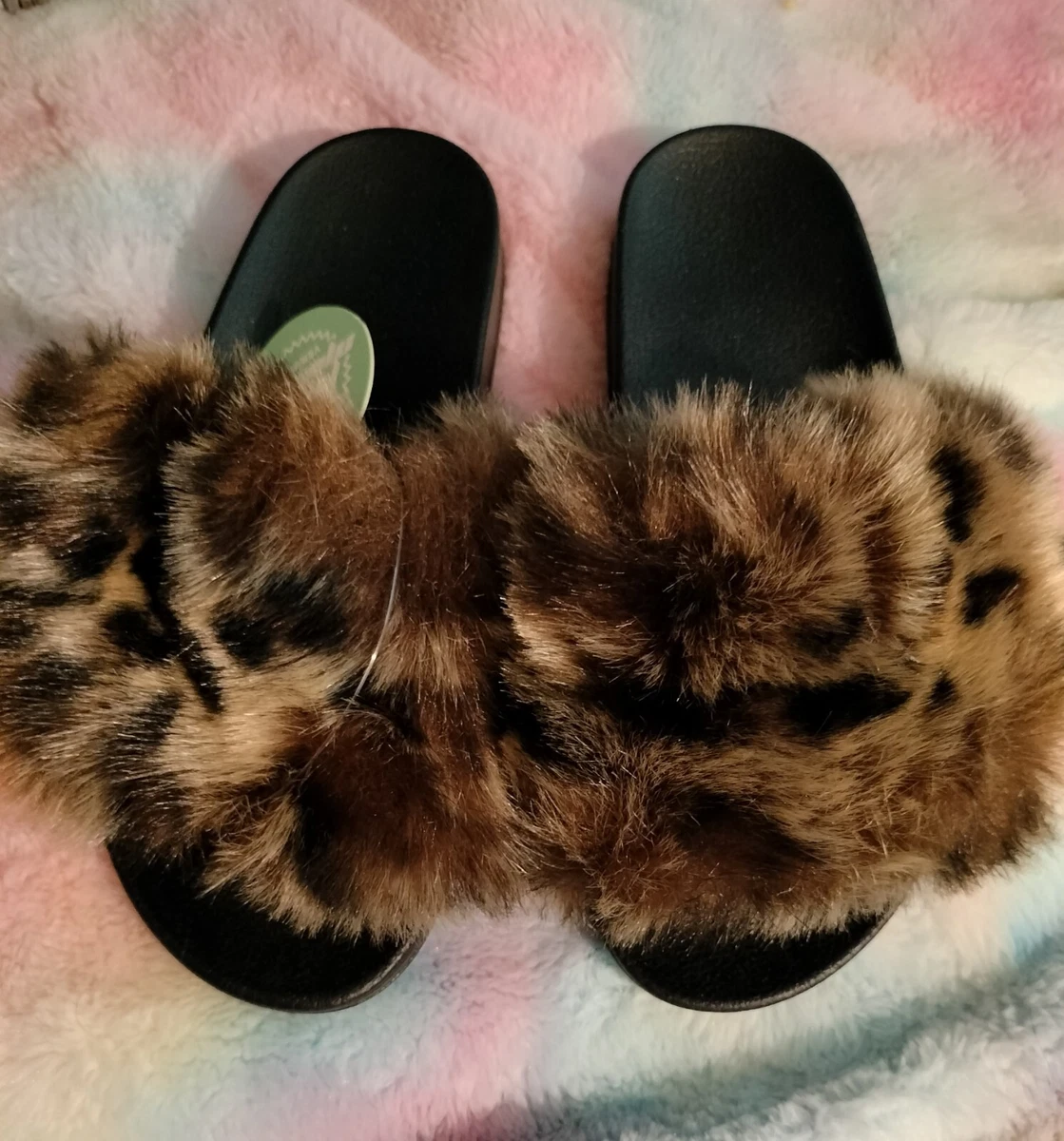 New Funky Monkey Slide FURRY LEOPARD ANIMAL Sandals Women s Size 8 Free Ship