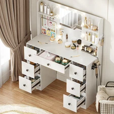 Vanity Desk With Mirror 10 Lights 7 Drawers Dressing Makeup Table Power Outlet