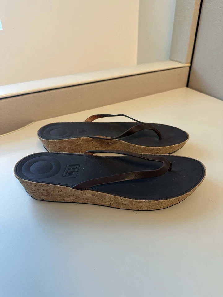 Sandalias chanclas para mujer talla 11 marrón cuña Foto 2 de 4