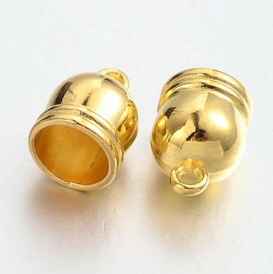 10 KORDEL QUASTE ENDKAPPEN BÜGELSPITZEN 16mm x 12mm GROSSLOCH 10mm VERGOLDET (AM8)