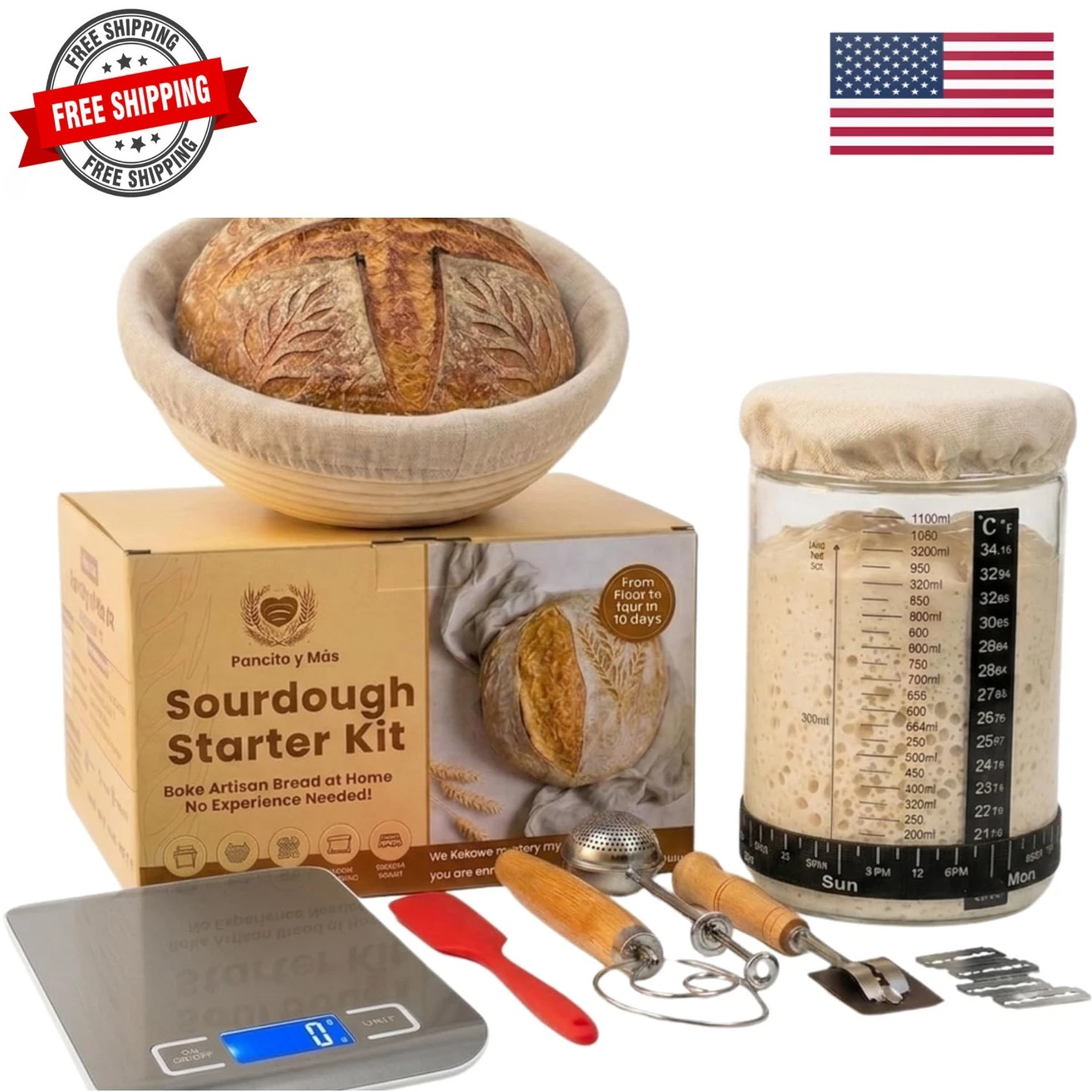 Sourdough Starter Kit with Digital Scale & 37oz Jar – 12-Piece Complete Bread...