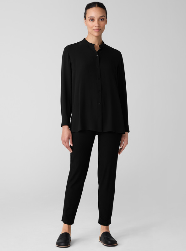 Eileen Fisher Washable Stretch Crepe Pant in Black Slim Fit Ankle Length Medium