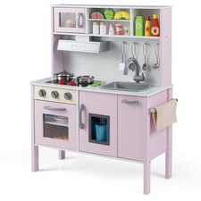 Kids Kitchen Playset Wooden Pretend Play Chef Toy w/ Microwave  Accessories