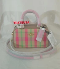 NWT Coach Satchel Crossbody Bag With Plaid Print CBI90 Pink Multi Authentic