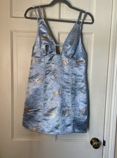 Urban Outfitters Blue Cassie Satin Mini Dress Women's Size Medium NWT Fun Tigers