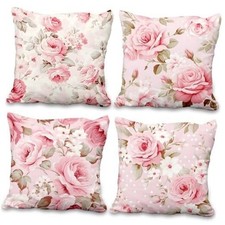 Floral Throw Pillow Covers 18x18 Set of 4 Vintage 18" x 18" Pack of 4 Pink