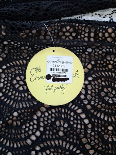 Emma and Michelle Dress M Black Crochet Butterfly Sleeve Sheath Knee Length NWT - Picture 7 of 11