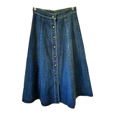 Vintage 80's Gitano A Line Denim Bare Back Button Front Skirt Size 9/10