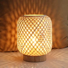 Rattan Lamp, Cordless Boho Lamp Battery Operated, Table Lamp with Bulb, Handm...