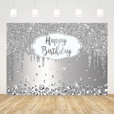ABLIN 7x5ft Happy Birthday Backdrop Dripping Glitter Crystal Diamond Silver Phot
