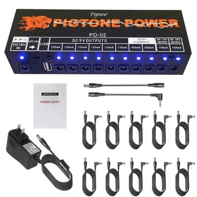 Guitar Pedal Power Supply 10 Isolated DC Outputs for 9V/12V/18V Effect BLACK 