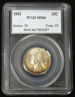 1952-P MS-66 PCGS WASHINGTON SILVER QUARTER - RAINBOW TONING STARTED