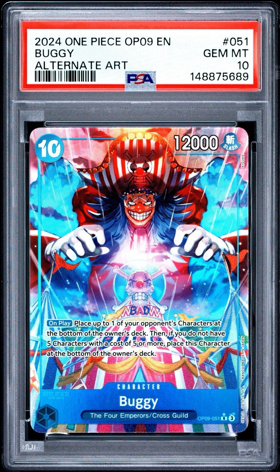 2024 ONE PIECE OP09-EMPERORS IN THE NEW WORLD ALTERNATE ART #051 BUGGY PSA 10