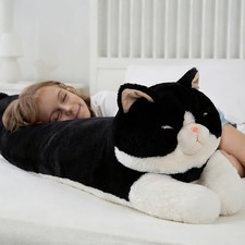 Giant Cat Stuffed Animal Pillow Cute Big Jumbo Black Cat Plush Toy Plushie 48"