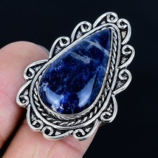 Resplendent Sodalite Gemstone Handmade 925 Sterling Silver Ring Size Adj