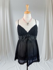 Black Sheer Lace Babydoll Lingerie Top NWT Whimsigoth Fairy Ethereal Bow Y2K L