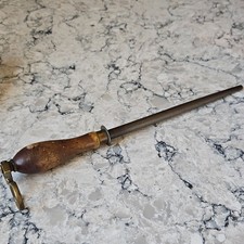 Harrelson Bros. Knife Sharpening Rod Steel Blade Wood Handle Brass Brown