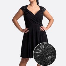 Patra Sequin Cap Sleeve Cocktail Dress L 12 14 LBD Little Black Dress