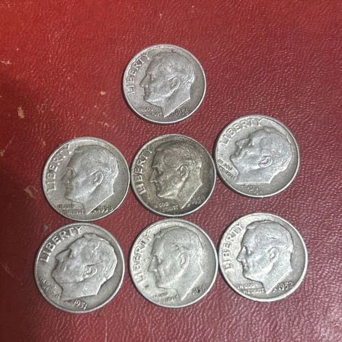 1950'S  90% Silver Roosevelt Dimes Circulated  Dimes -  LOT OF 7