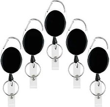 5 Pack Heavy Duty Retractable Badge Reel Id Card Holder with Clip and Key Ring C