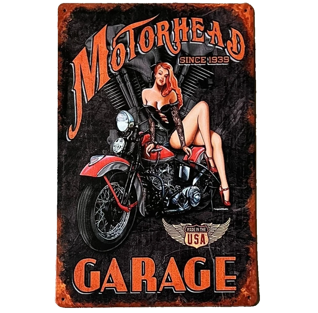 Motorhead Garage Tin Sign (Victory Knuckle Indian Fatboy Sportster Harley TH0749