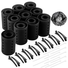 Plastic Hair Rollers and Clips Set - 6 Sizes, 60 Pieces