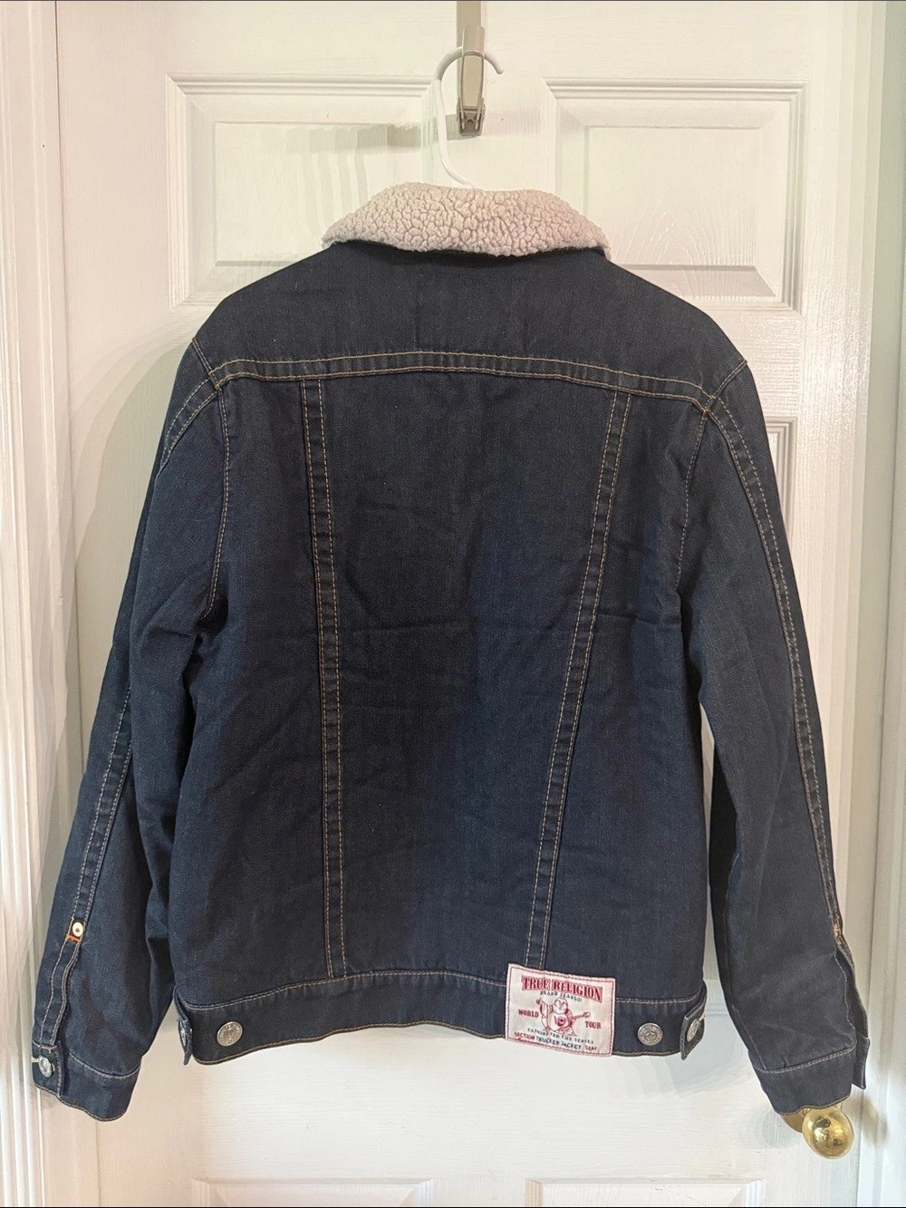 True Religion Navy Denim Jacket with Cream Sherpa Collar image 3