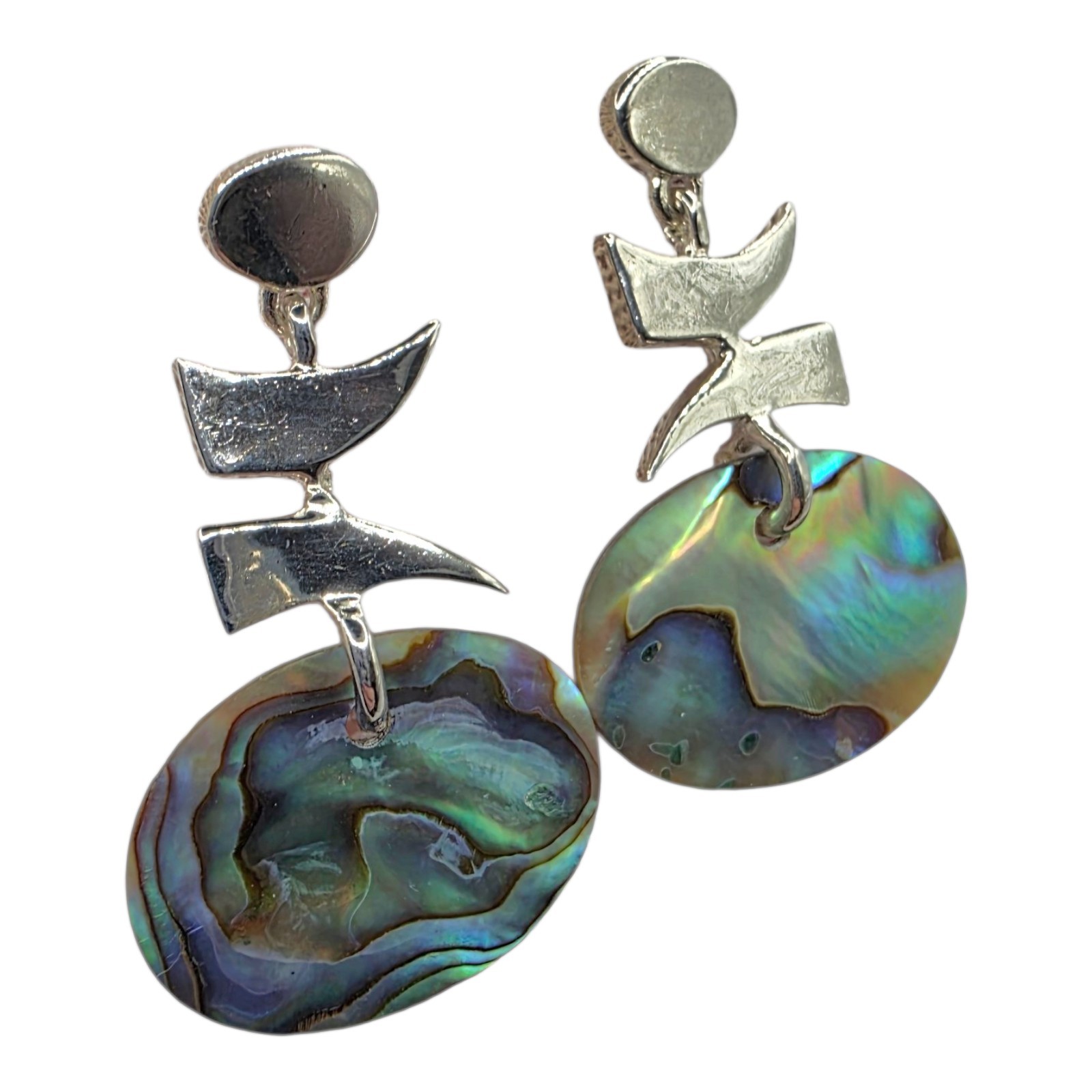 Solid 925 Sterling Silver Abalone Shell Dangle Ea… - image 3
