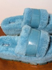 UGG Fluffita Clear Blue Flatform Slides Size 8 Women's Platform Sandals RARE EUC