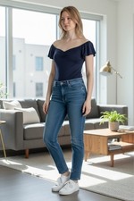 Women's Gaze Navy Off-Shoulder Bodysuit L Large NWT