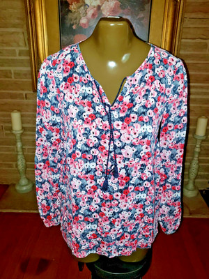 J Jill 100% Rayon Blouse Long Sleeve Floral Print size XS