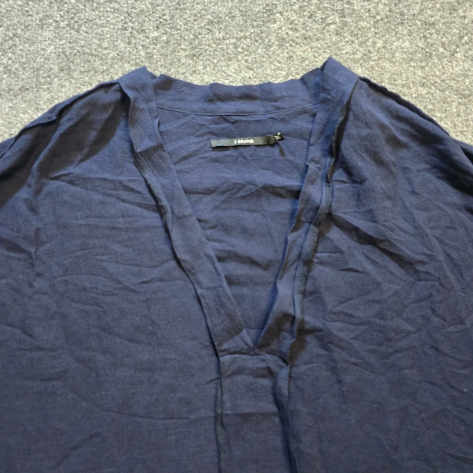 Top para mujer marca J talla mediana azul mezcla de lino cuadrado manga corta cápsula informal Foto 2 de 4