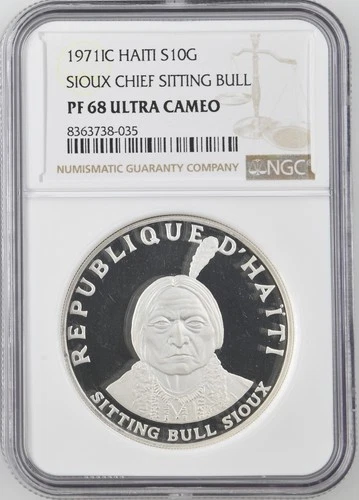 1971 C HAITI Silver 10 GOURDES NGC PF-68 SIOUX CHIEF SITTING BULL