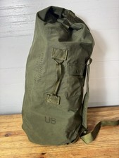 Vintage Vietnam War Era US Army Green Military Canvas Duffle Bag w/ Back Straps