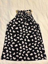 Michael Kors Size S Black White Heart Halter Shift Dress Chain Accent Knee