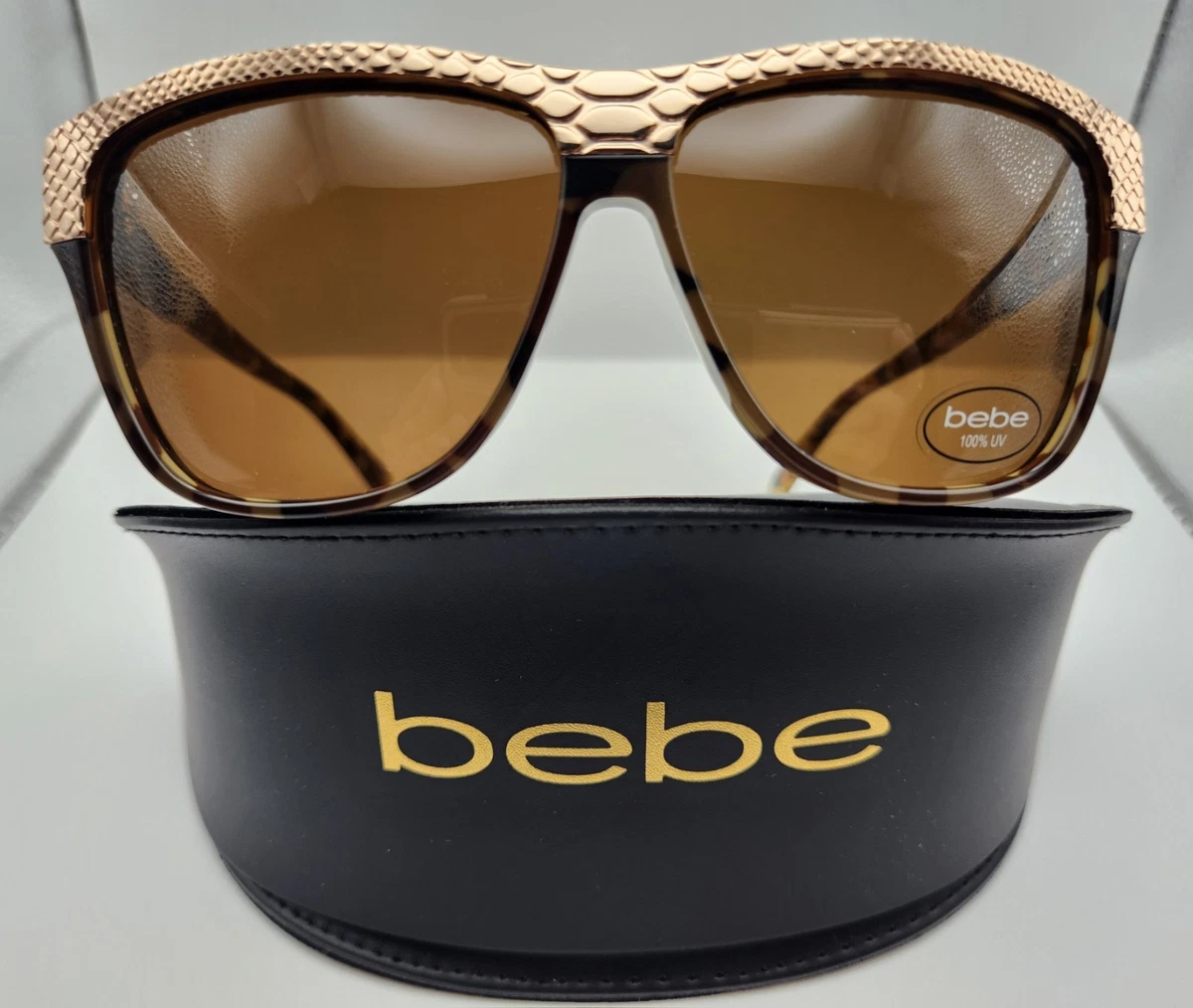 New bebe Aviator Sunglasses Gold Glitter Metal Frame Tortoise Brown Tinted bebe Gold Sunglasses for Women for sale | eBay main image 4