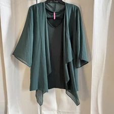 Ruby Ribbon Layered Top Large Green Flowy Chiffon Drape Mixed Media Fairy 18811